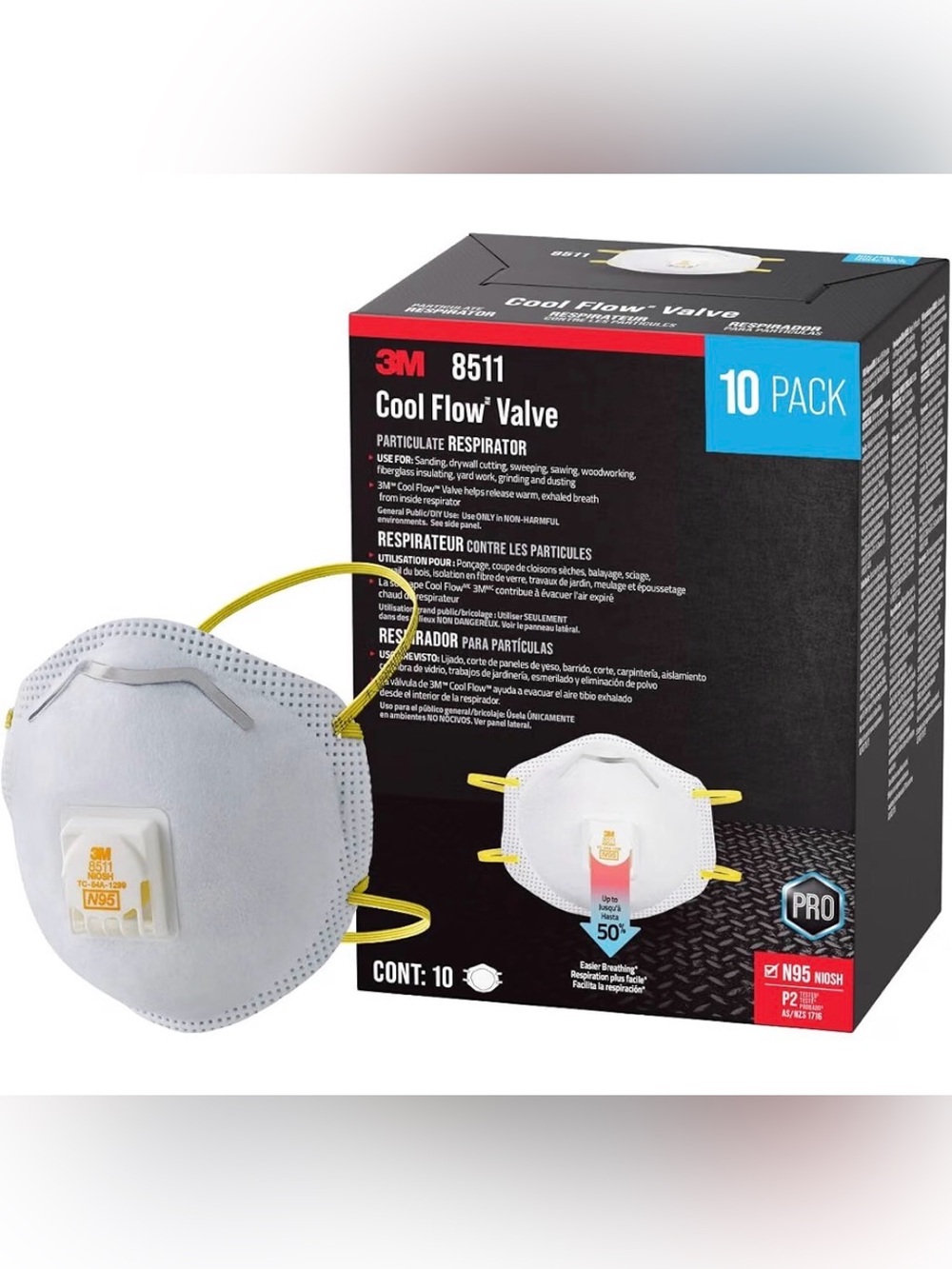 3M Cool Flow Valve N95 Particulate Respirator - White (10 Pack) 069